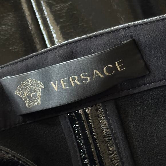 Versace Vinyl Midi Skirt Medusa Head Gold Buttons Black IT 40 US 4 - Picture 8 of 15